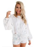 Tenue dintérieur pour femme 2 pièces col en V blanc à manches longues en polyester et coton