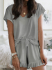 Tenue dintérieur pour femme 2 pièces gris à manches courtes col en V en coton