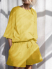 Tenue dintérieur pour femme 2 pièces jaune à manches 3/4 en polyester et coton à motif vieilli
