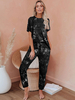 Tenue dintérieur pour femme 2 pièces noir col bijou à manches courtes en polyester et coton