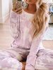 Tenue dintérieur pour femme 2 pièces rose à manches longues en coton polyester