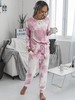 Tenue dintérieur pour femme 2 pièces rose à manches longues en polyester et coton