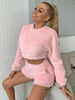 Tenue dintérieur pour femme 2 pièces rose à manches longues et col bijou en velours
