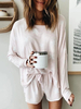 Tenue dintérieur pour femme 2 pièces rose clair à manches longues en polyester et coton
