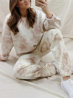 Tenue dintérieur pour femme 2 pièces rose clair à manches longues en polyester et coton Tie Dye