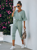 Tenue dintérieur pour femme 2 pièces vert clair à manches longues et col bijou en polyester