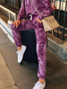 Tenue dintérieur pour femme 2 pièces violet à manches longues en polyester et coton