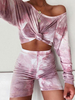 Tenue dintérieur pour femme 2 pièces violet col bijou manches longues polyester coton tenue dimpression 3D