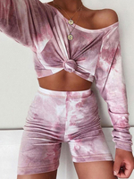 Tenue dintérieur pour femme 2 pièces violet col bijou manches longues polyester coton tenue dimpression 3D
