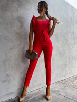 Tenue dété droite en polyester à encolure carrée sans manches rouge