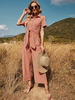Tenue dété large une pièce dété avec col rabattu rose blush manches courtes à lacets en polyester noué
