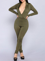 Tenue dété une pièce dété en polyester à manches longues et col en V vert chasseur