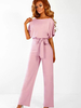 Tenue dété une pièce en polyester rose clair à manches courtes et col bijou