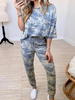 Tenue de détente pour femme 2 pièces bleu camouflage à manches longues en coton polyester tenue de sport