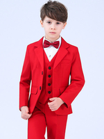 Tenue de porteur danneau rouge Costumes de mariage pour garçons Costumes de smoking pour enfants 5 pièces