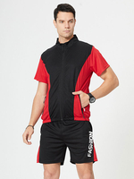 Tenue de sport hommes 2 pièces couleur Bloc noir et rouge manches courtes Noir