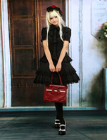 Tenue en coton de chemisier Lolita noir avec une jupe Lolita bleu Déguisements Halloween