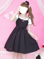 Tenue Lolita Classique Cerise Brodée Noeud à Volants Deux Tons Lolita JSK Avec Top Déguisements Halloween