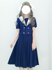 Tenue Lolita de style marin bleu haut de baleine de mer profonde brodée haut à manches courtes avec jupe plissée Déguisements Halloween
