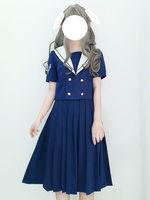 Tenue Lolita de style marin bleu haut de baleine de mer profonde brodée haut à manches courtes avec jupe plissée Déguisements Halloween