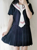 Tenue Lolita de style marin Cravate à rayures bleues Haut bicolore à manches courtes et jupe plissée Déguisements Halloween