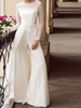 Tenue mariage femme combinaison mariée col bateau manche longue transparente zip sur dos