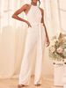 Tenue mariage femme combinaison mariée col montant à bretelle blanche en dentelle