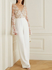 Tenue mariage femme combinaison mariée col V manche longue transparente