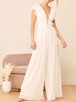 Tenue mariage femme combinaison mariée col V profonde décolleté blanche