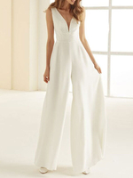 Tenue mariage femme combinaison mariée col V profonde en crêpe élastique