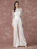 Tenue mariage femme combinaison mariée ivoire col montant manche longue