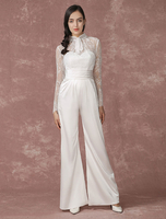 Tenue mariage femme combinaison mariée ivoire col montant manche longue