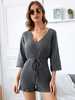 Tenue une pièce dété en polyester gris à col en V et manches 3/4 à lacets