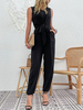 Tenue une pièce dété en viscose noire à col en V et sans manches