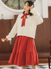 Tenues académiques Lolita rouge manches longues en polyester robe vintage pardessus"idien décontracté longue robe