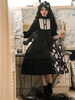 Tenues gothiques Lolita chemisier jupe à manches longues à volants et imprimé floral noir