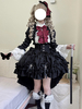 Tenues gothiques Lolita en dentelle noire avec nœuds et manches longues et jupe pardessus