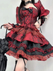 Tenues gothiques Lolita haut sans manches à lacets et nœuds en jacquard rouge