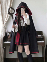 Tenues gothiques Lolita Jupe à manches longues en jacquard avec nœuds noirs et cape