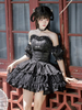 Tenues gothiques Lolita jupe haut sans manches en jacquard à volants noirs et franges