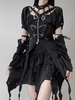 Tenues gothiques Lolita motif papillon noir œillets volants manches courtes jupe supérieure