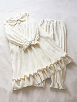 Tenues gothiques Lolita nœuds marron clair volants manches longues pantalon top