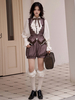 Tenues gothiques Lolita Rayures marron foncé Volants Pantalon sans manches Gilet