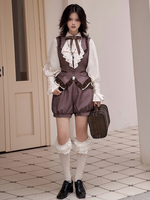 Tenues gothiques Lolita Rayures marron foncé Volants Pantalon sans manches Gilet