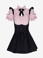 Tenues gothiques Lolita robe jupe à bretelles noire à lacets et bretelles académiques noires