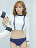 Tenues Lolita De Style Bleu Marine Maillot De Bain Lolita À Manches Longues Volants Blancs
