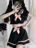 Tenues Lolita De Style Marine Avec Nœuds Noirs Et Volants À Manches Courtes