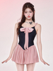 Tenues Lolita Style ROCOCO combinaison plissée sans manches avec nœuds roses