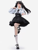 Tenues Steampunk Lolita bleu ciel clair volants à lacets manches longues jupe chemisier