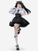Tenues Steampunk Lolita bleu ciel clair volants à lacets manches longues jupe chemisier